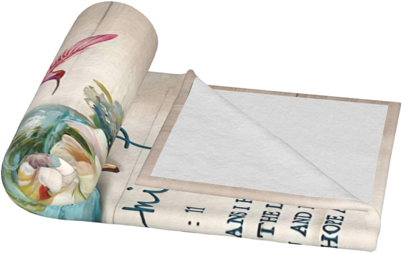 Christian Blanket Plush Cozy Religious Bible Verse Throw Blankets Gifts for Women Men Girls Flannel Fleece Ultra Soft Fuzzy Flower Hummingbird Party Blanket 50"X40"