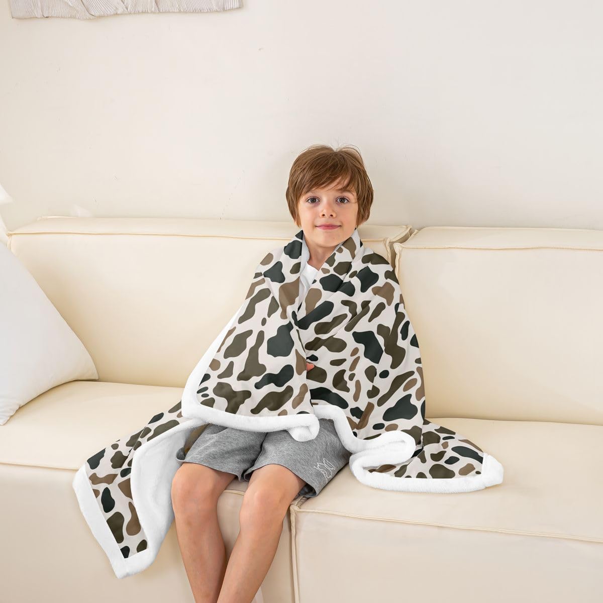 Feelyou Camo Throw Blanket Black White Soft Fleece Sherpa Cozy Fuzzy Plush Warm Wild Hunting Fuzzy Plush Throw Farmhouse Cabin Rustic Baby 30"x40" Animal for Bed Couch Living Room