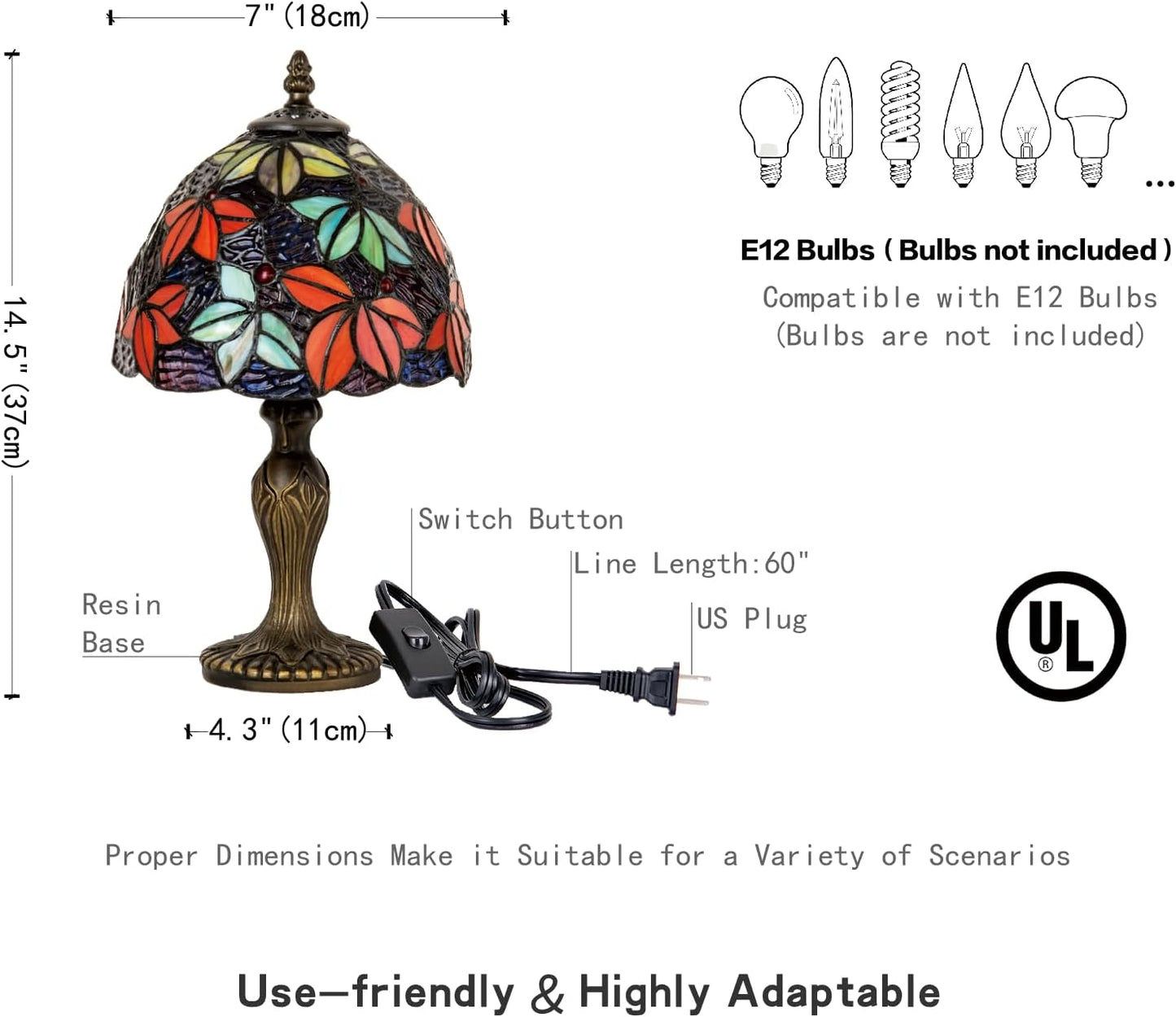 Tiffany Stained Glass Bedside Table Lamp 8-inch Purple Blue Maple Leaf Floral Lampshade Nightstand Light for Bedroom Dorm Living Hallway Coffee Table Office Housewarming Gift (Blue Purple)