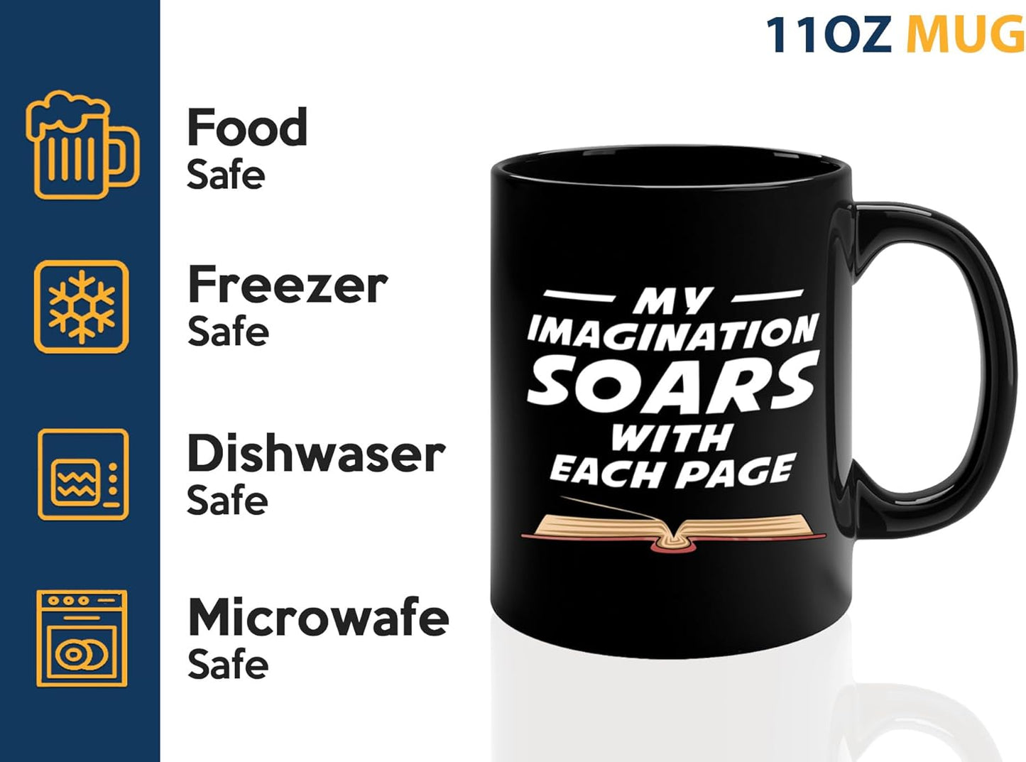 Book Lover Coffee Mug 11oz Black -Imagination Soars - Writer Editor Bookish Librarian Bibliophile Bookish Grammar Philosophers