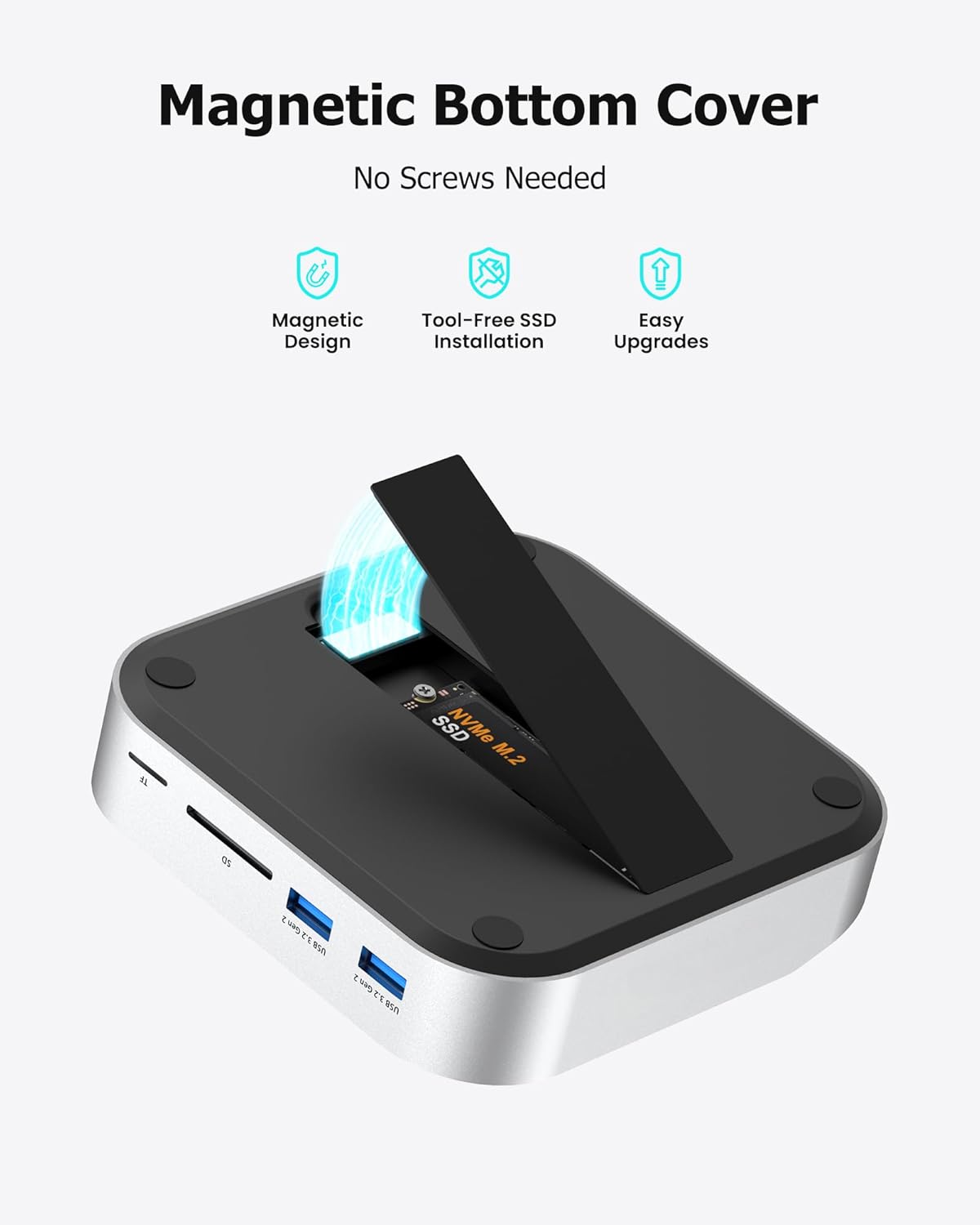 Mac mini M4 Dock with NVMe SSD Enclosure, Docking Station Dual Monitor for Mac mini M4/M4 Pro, 6-Port USB-C Hub with 4K60Hz HDMI, DisplayPort, SD/TF Card Reader, 10Gbps USB-A