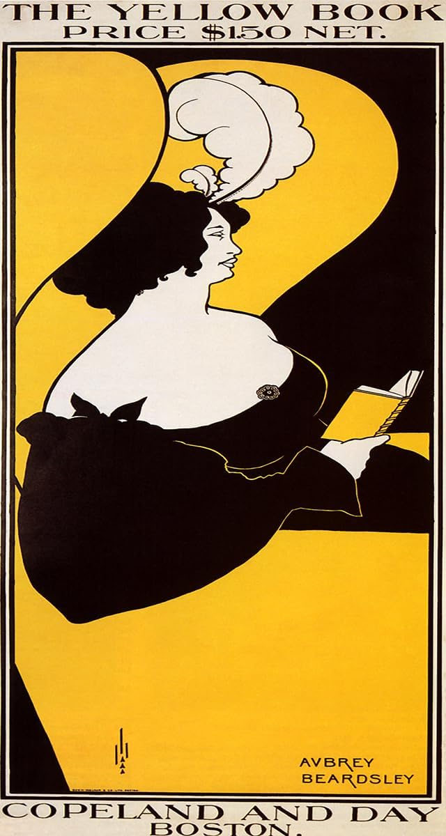 The Yellow Book Stylish Woman Seated in an Armchair Reading British Literary Periodical 1894 Art Nouveau Vintage Poster Repro 13"X24" Image Size on CANVAS Shipped Rolled-up