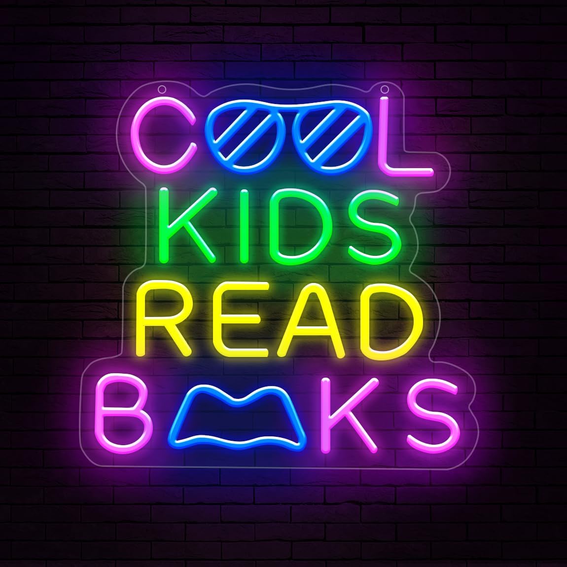 Lumoonosity Cool Kids Read Books Neon Sign - Back to School Neon Light Sign for Classroom, Study Room, Library - Classroom Lights for Teachers, Students, Book Lovers - USB Powered with ON/OFF Switch