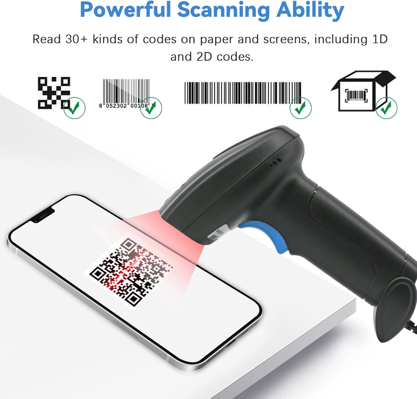 Bluetooth QR Code Scanner - Book Scanner for Personal Library Libib, 1D 2D Codes Scanners for Laptop Computer Mac iPhone Android, Wireless Bluetooth Bar Code Scanner (Without Stand)