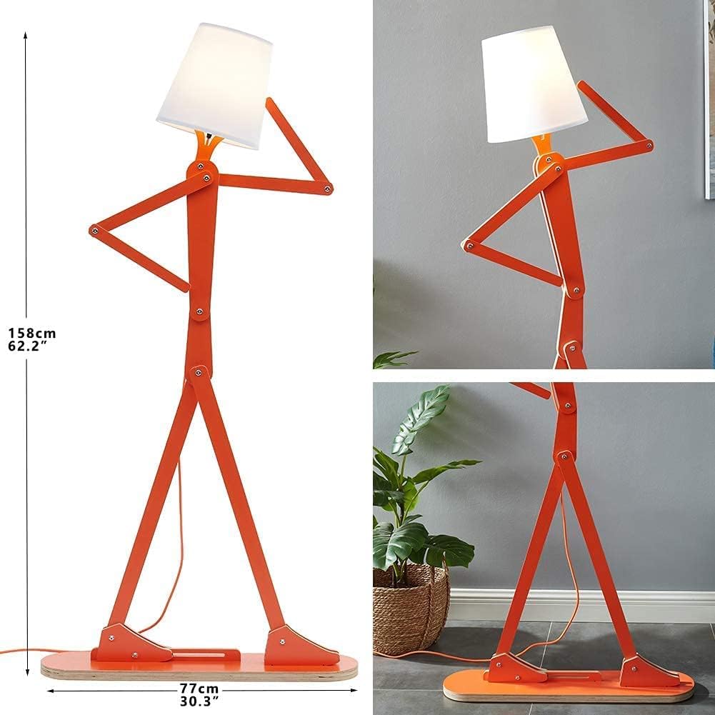 Cool Creative Floor Lamps Wood Tall Decorative Corner Reading Standing Swing Arm Light for Living Room Bedroom Office Farmhouse Kids Gift Idea- with LED Bulb (Oran Orange)