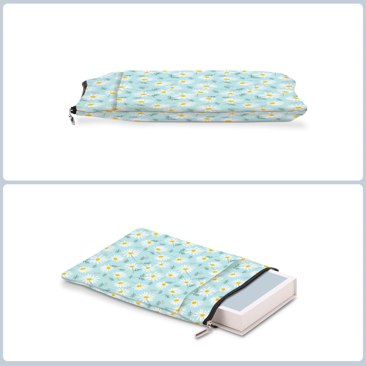 Daisy Pattern Book Lovers Gifts Waterproof Book Sleeve Book Pouch Book Protector with Zipper and Front Pocket BookCover Case for Women Girl Readers Librarian Book Accessories Book Club Gifts