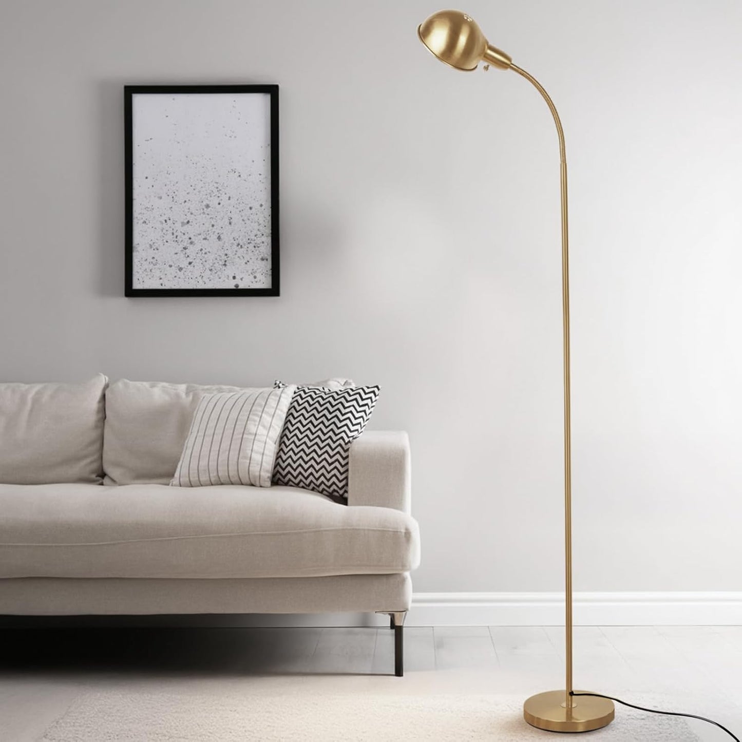 Dimmable Floor Lamp with Flexible Gooseneck and Rotatable Shade, Modern Style Standing Tall Lamp, E26 Socket, LED Reading Lamp (Gold)