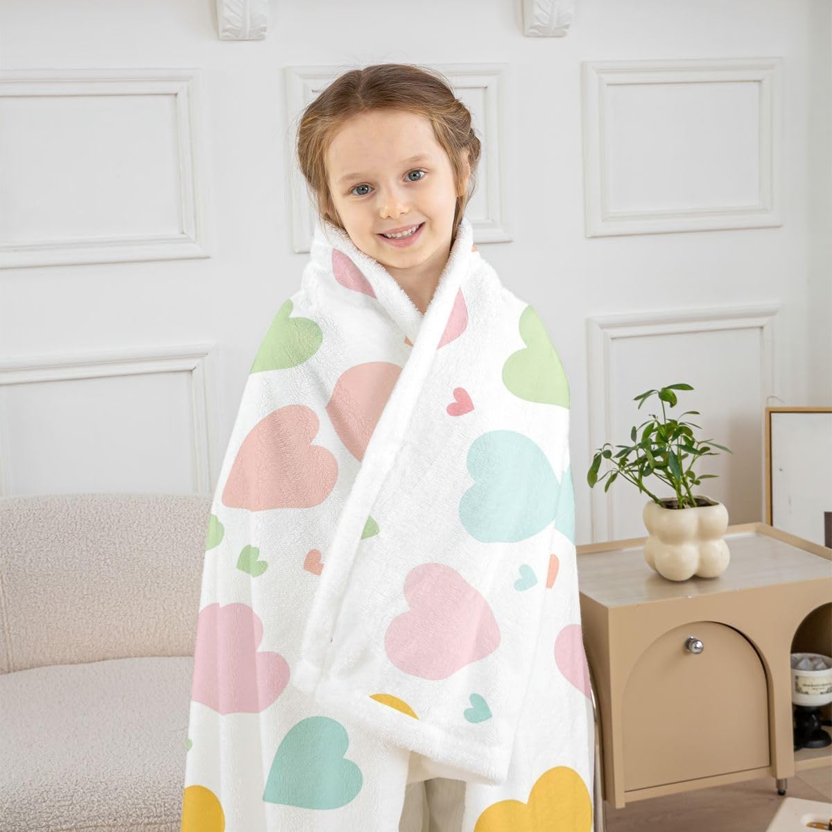 Feelyou Rainbow Heart Sherpa Throw Blanket for Couch Cute Multi-Color Heart Super Soft Cozy Fleece Romantic Blanket for Winter, Plush Throw Princess Style Baby 30"x40" Valentine's Day All Season