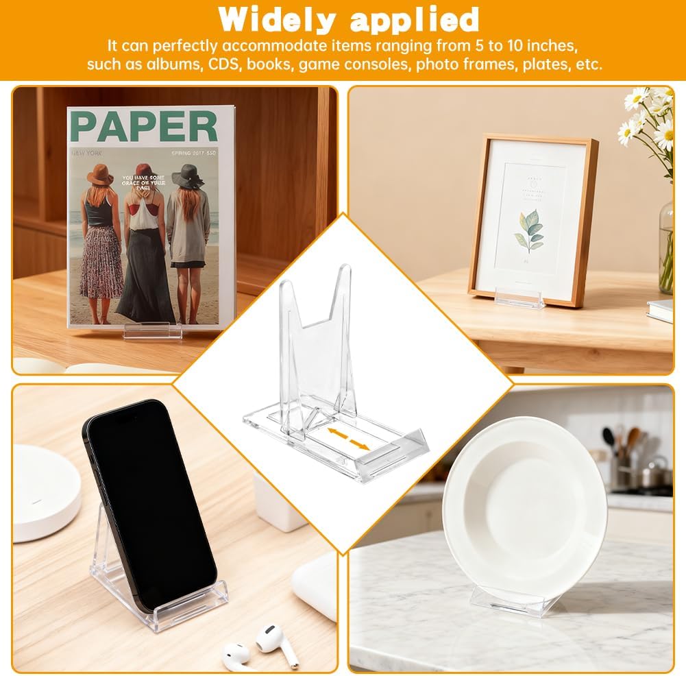 10 Pack Book Display Stands Adjustable Clear Easel Collector Display Holder Acrylic Book Easel Collector Display Stand for Comic Artwork Album CD Magazine Postcard Cookbooks Photos