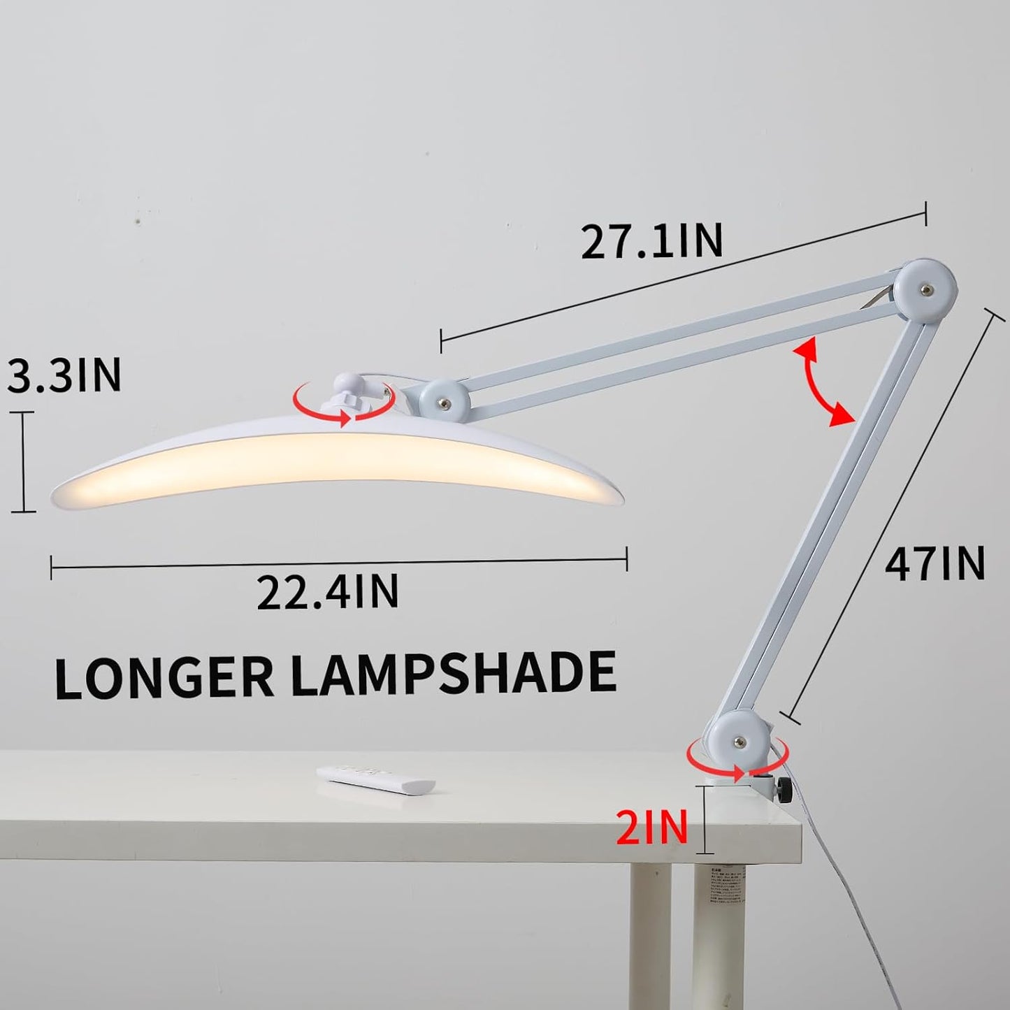 Upgraded 22" LED Desk Lamp with Clamp, 48W CCT Dimmable Home Office Lighting, Remote & Touch Control Swing Arm Task Light for Reading, Study, Drafting, Nail Art & Crafts, White