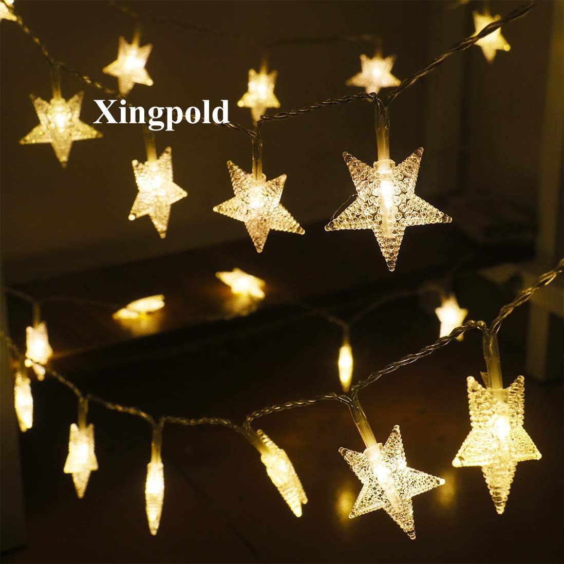 Star String Lights,16.4 ft 50 LED 8 Modes Battery Operated String Lights with Remote & Timer Dimmable Twinkle Fairy Lights String for Kid Bedroom Tent Party Wedding Christmas Decor Warm White
