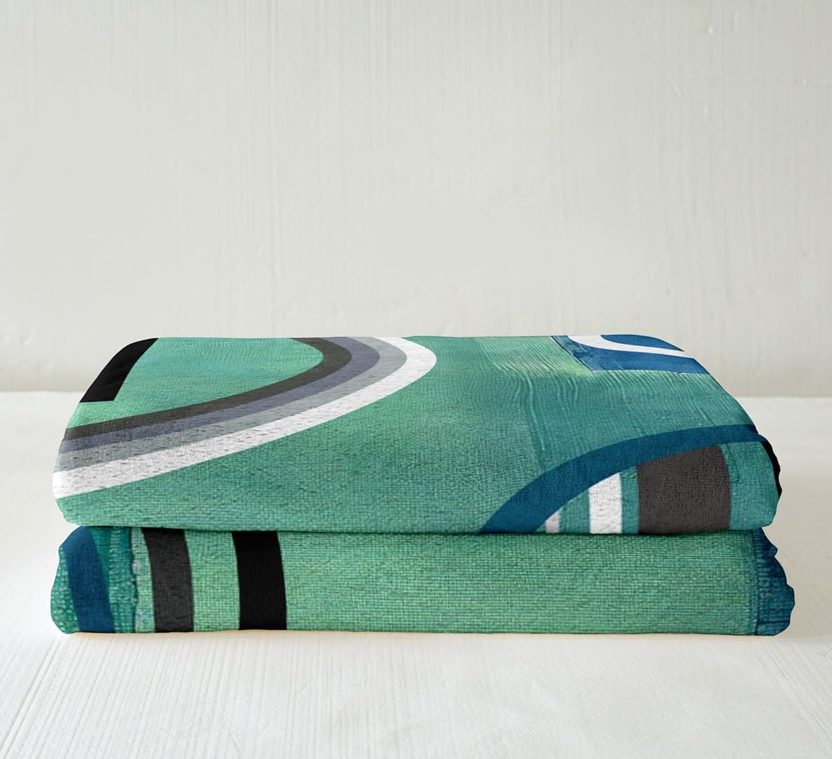 Geometric Fleece Blanket Twin Size,Oil Painting Throw Blanket Watercolor Sherpa Blanket,Circles Fuzzy Blanket,Blue Green Black Grey Modern Artwork Luxury Soft Cozy Plush Bed Blanket