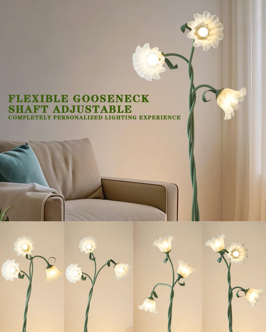 Flower Standing Lamp for Living Room, LED Floor Lamp with Flexible Neck,3 Color Temperatures Adjustable Vintage Tall Lamp for Home Living Room Corner (Green)