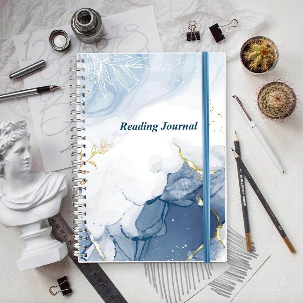 Getvow Reading Journal - Review and Track Your Reading Progress with 72 Book Reviews - Book Journal Reading Log Journal with Back Pocket, 5.8" x 8.3", Blue Watercolor