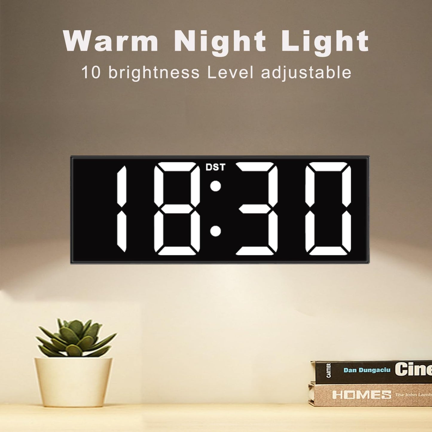 JALL 12'' Large Digital Wall Clock, Big LED Number Dispaly, RGB Colors, DST, Night Light for Classroom Living Room Bedroom Mounted Birthday Xmas Gift for Senior, Mem Womem (White Font, 12 inches)