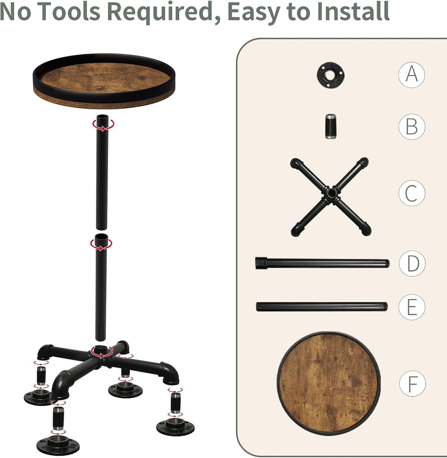 Small Round Side Table for Small Spaces, Pedestal Drink Table with Non-Slip Feet, Martini Table No-Tool Assembly for Living Room, Bedroom, Narrow Corners, Sofa, Bathroom