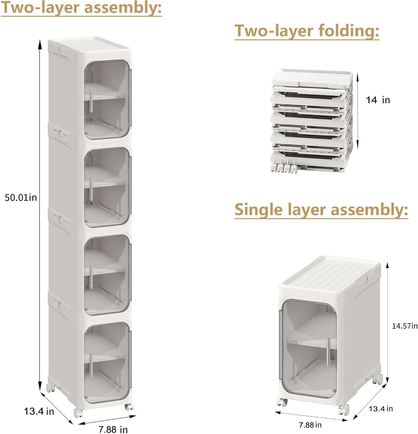 4-Tier Tall Narrow Storage Cabinet, Slim Bathroom Storage Cabinet with Adjustable Shelves and Wheels, Narrow Organizer for Small Space, Bathroom, Kitchen, Laundry, White