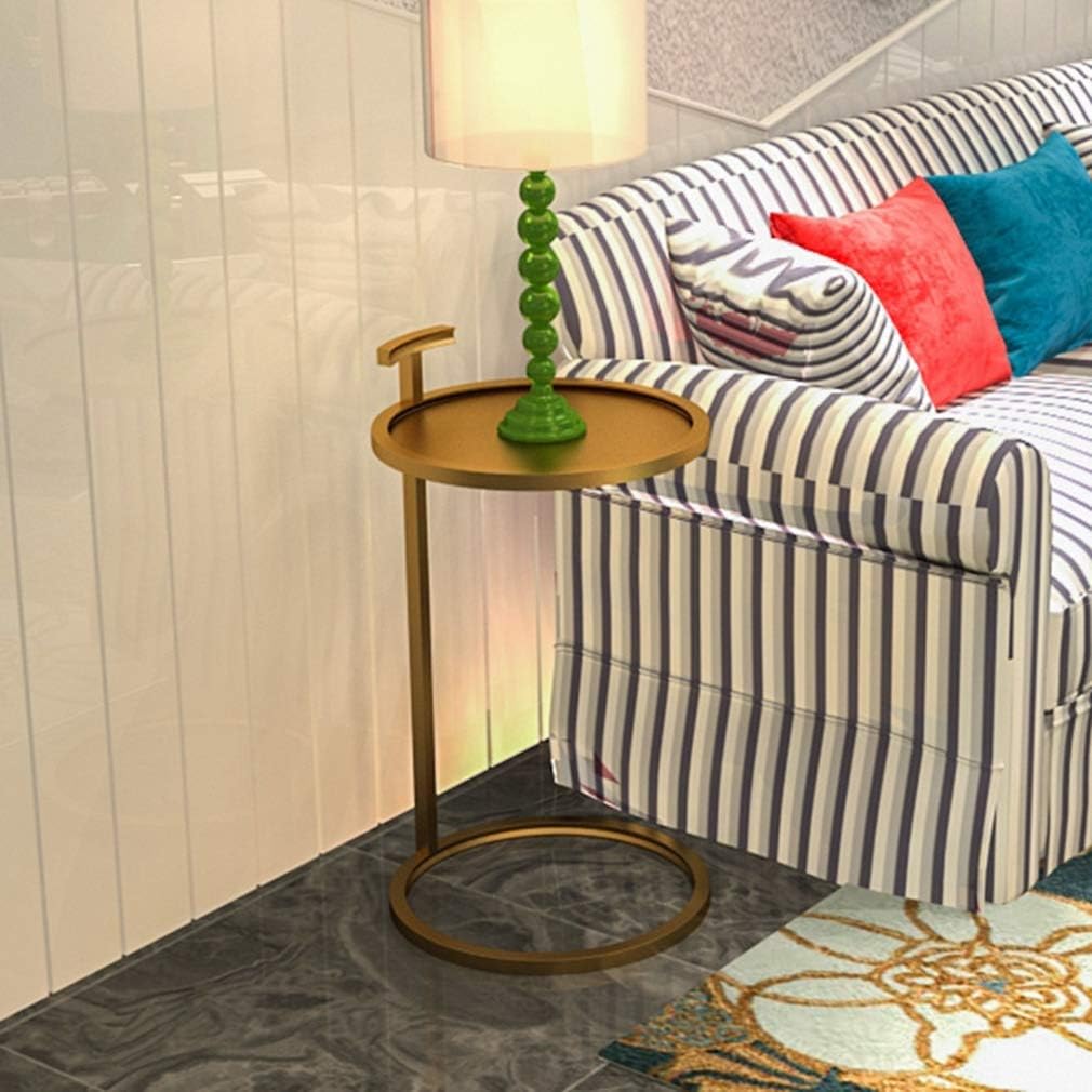 Sofa Side Table Iron Structure, Bedside Table with Stable Base, End Table Height 70cm, Easy to Move, Rounded Corner Design, for Living Room,B
