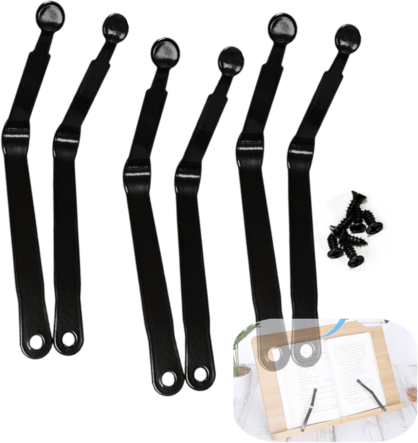6 Pack Book Stand with Torsion Spring and Screws - Bamboo Tray Cookbook Music Book Frame Rest for Desktop