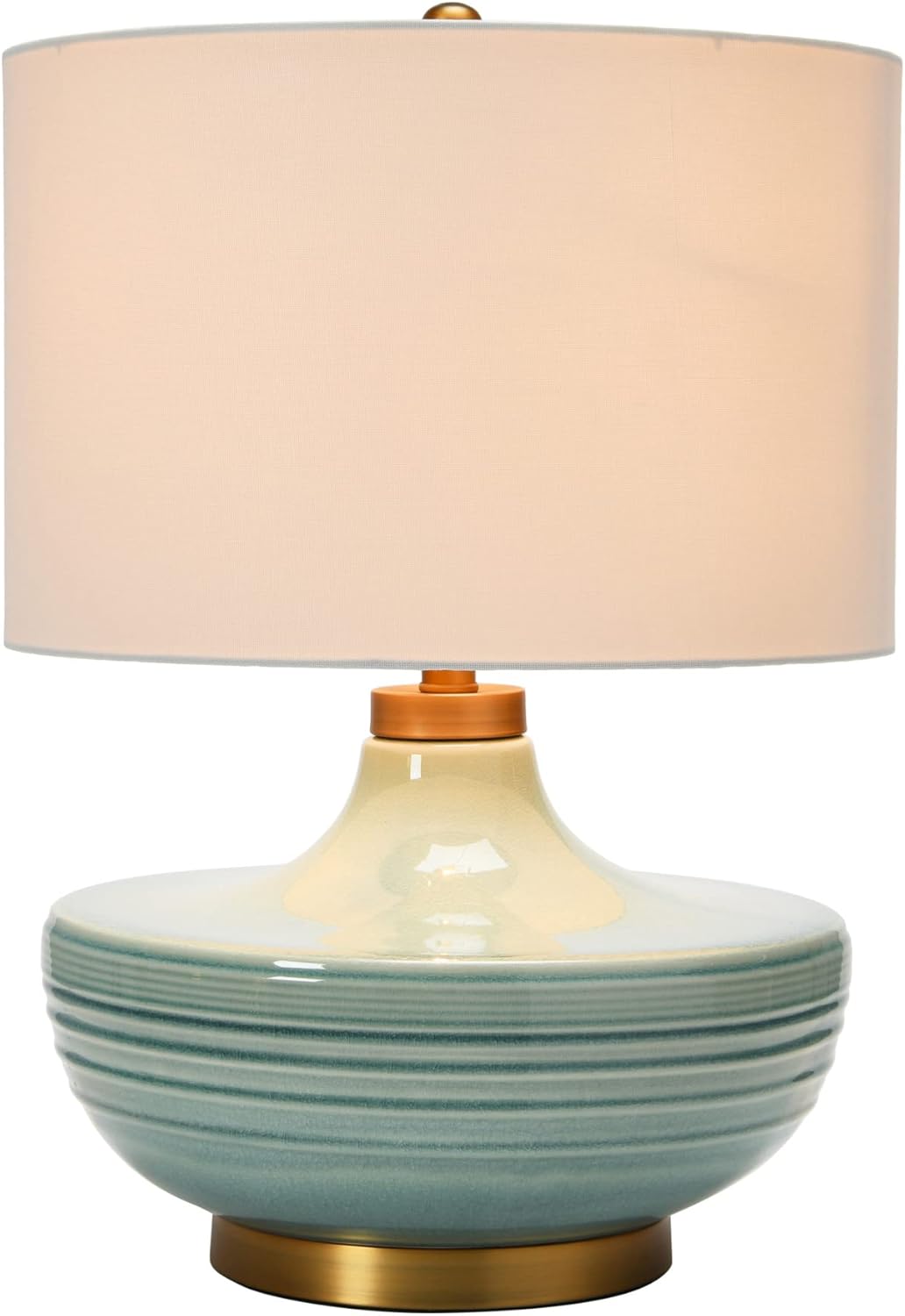 Creative Co-Op Striped Aqua Ceramic Table Lamp with White Linen Shade