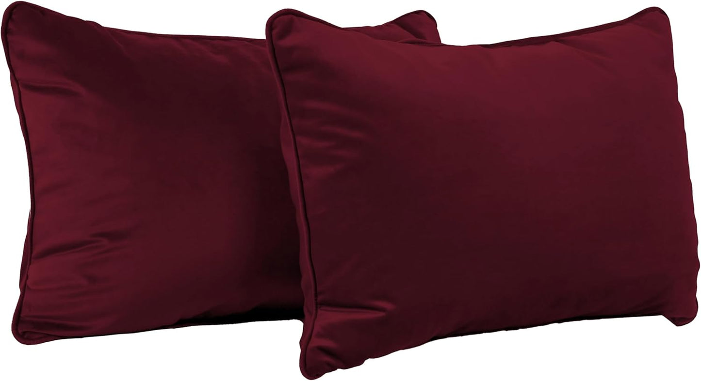 FDP 16" x 24" Velvet Rectangle Lumbar Pillow Set with Piping Decorative Throw Pillow for Home Dcor in Living Room, Bedroom or Lounge (2-Pack) - Bordeaux, 15160-349