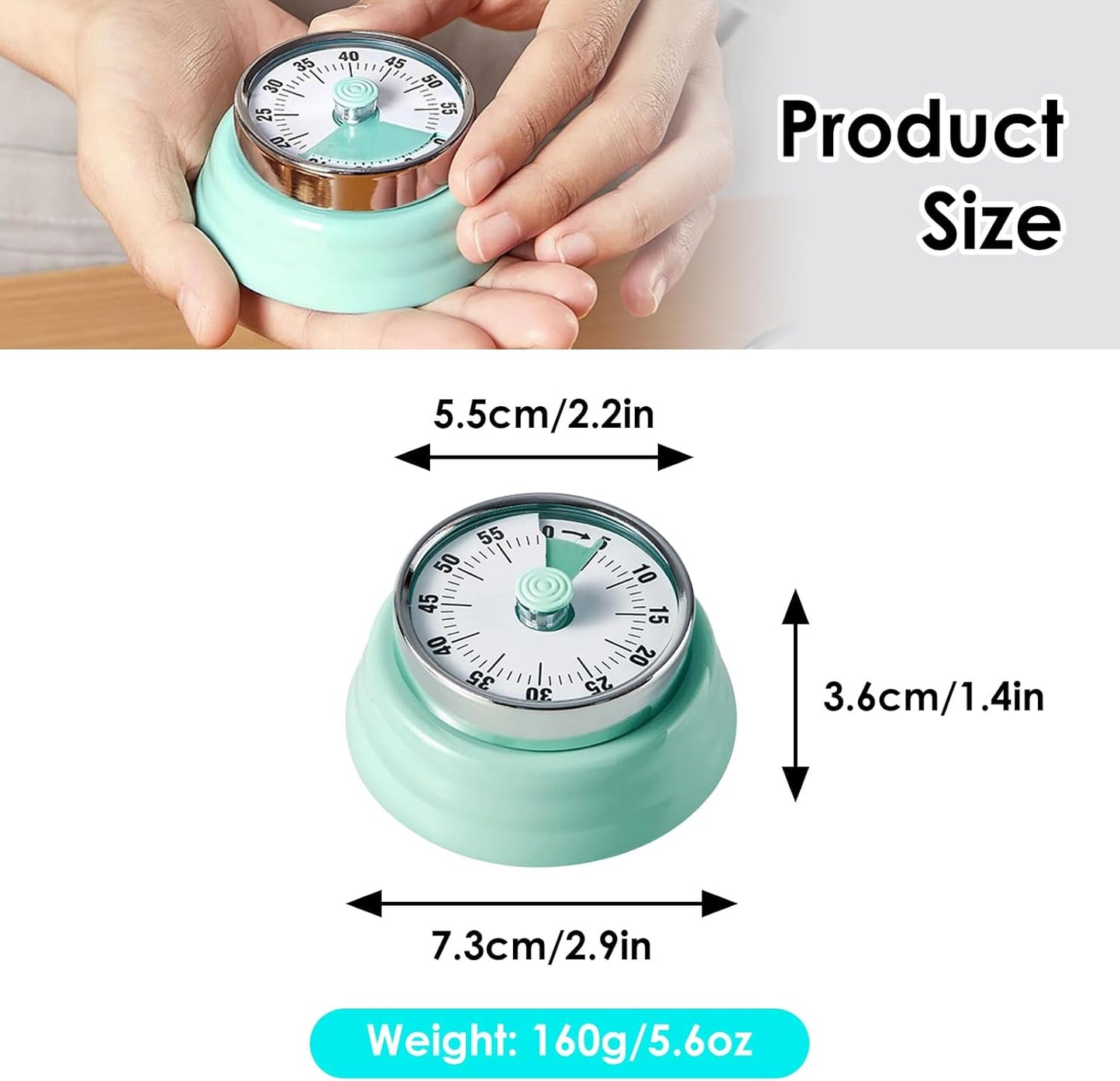 Visual Timer, Teeloray 60-Minute Countdown Timer, Kitchen Timer with Magnetic Base, Mechanical Clockwork, Ringer Alert, Time Management Tool for Children and Adults, Study/Work/Cooking (Mint Green)