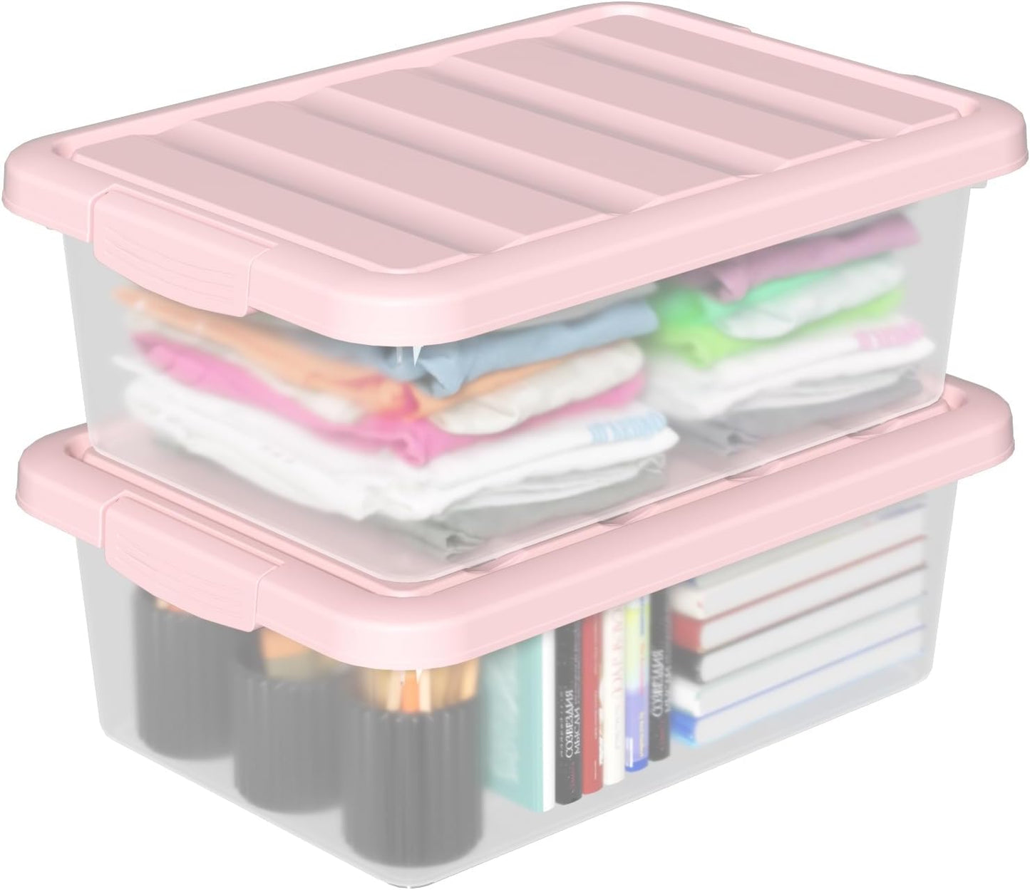 14 Quart Stackable Storage Bins, Organizer Containers with Snap Lids, Clear (2 Pack)