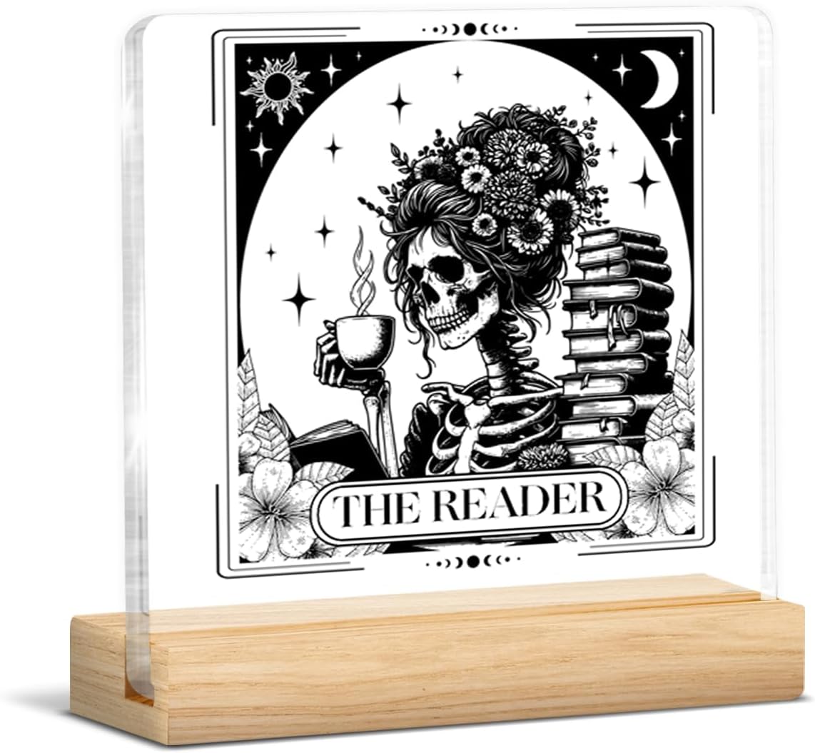 Reader Gifts for Women, Funny Gifts for Book Lovers Reading Lovers Bookworm Librarian, the Reader Tarot Card Acrylic Desk Sign Home Decor Reading Room Clear Desk Sign