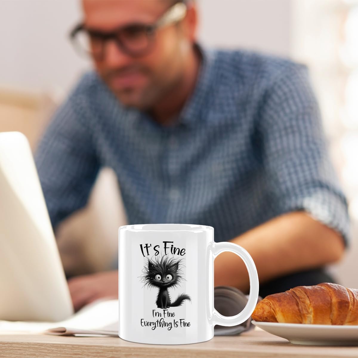 Cat Lover Gifts, I'm Fine Everything is Fine, Office Coffee Mug, Funny Ceramic Mug, Ceramic Cup, Funny Cat Gifts for Women Mom Animal Lover Christmas Birthday Gift 11oz White