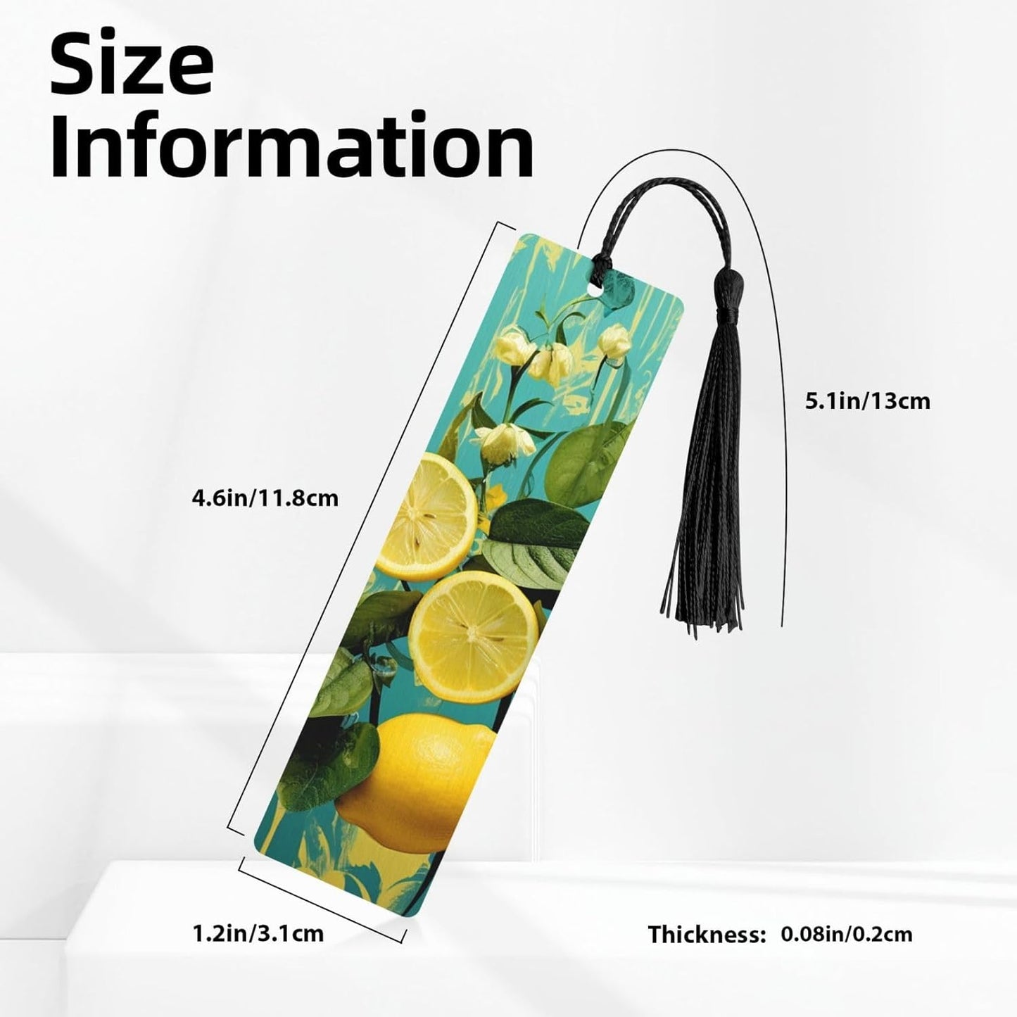 Lemons and Leaves Bookmarks Gifts for Women Men, Wooden Bookmarks for Book Lovers, Vintage Book Marks Ornaments with Tassel, Unique Personalized Reading Page Markers Black
