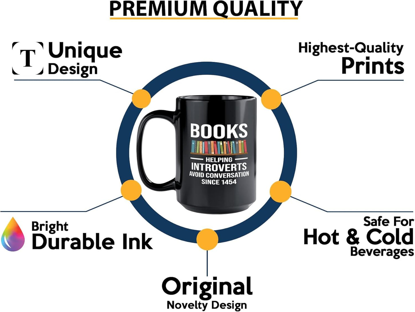 Book Lover Coffee Mug 15oz Black -Helping Introverts - Writer Editor Bookish Librarian Bibliophile Bookish Grammar Philosophers