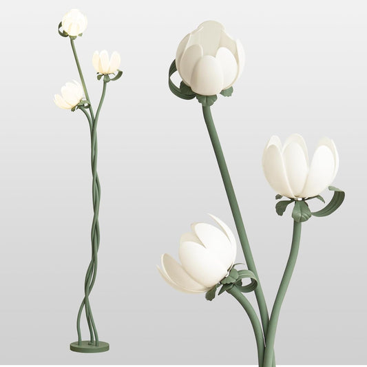Vintage Floral Floor Lamp with 3 Adjustable LED Heads, Green Standing Lotus Light for Living Room Bedroom, 67" Tall Artistic Metal Lamp with Petal Shades, Foot Switch, LED Bulbs Included