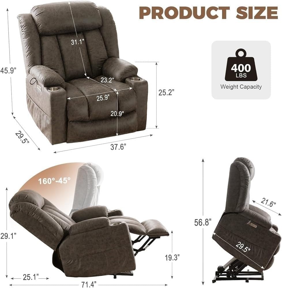 Power Lift Massage Recliner with 8-Point Shiatsu & Lumbar Heat Electric Full-Body Lounge Chair with Vibration, Lift Assist, Overstuffed Seating for Adults & Elderly, Perfect for Living Room