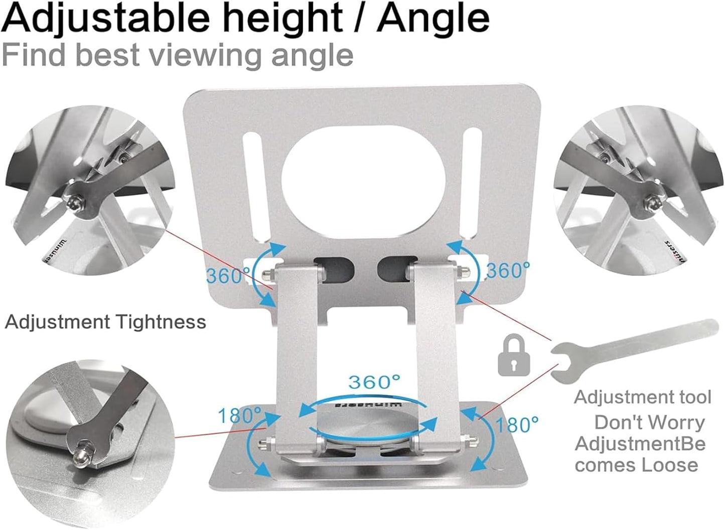 Tablet Stand for Desk, Adjustable Desktop Tablet Holder, Foldable Tablet with 360 Rotating Base for iPad pro 12.9, iPad Air Mini, Samsung Galaxy Tabs Z Fold Kindle Fire4-14.6 inch, Silver