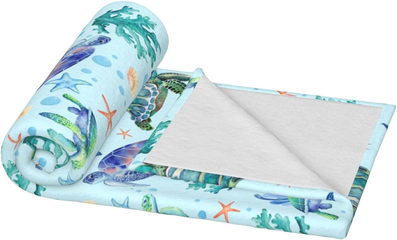Sea Turtle Throw Blanket Flannel Fleece Bed Blankets Cozy Plush Blanket for Bedroom Living Sofa Car 80"x60"