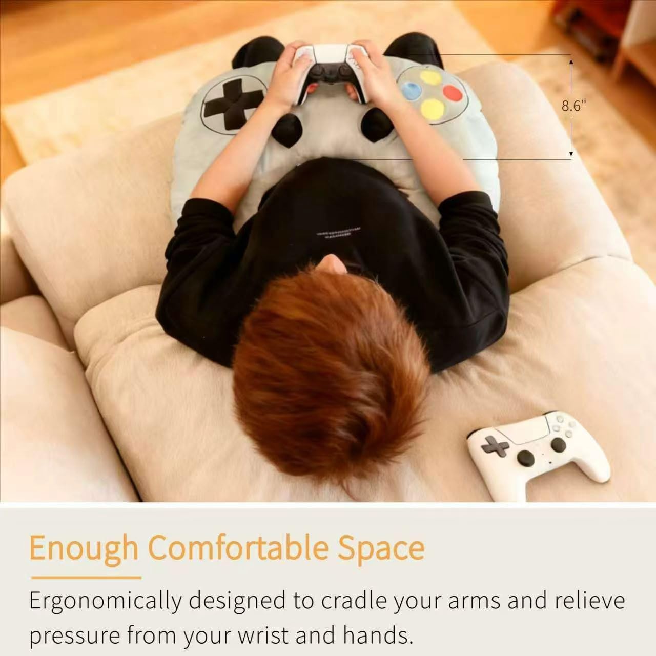 Gaming Pillow, Lap Desk Reading Pillow for Adults Teens, Arm Support Pillow for Sitting in Bed Sofa, Playing Steam Deck/Switch/Xbox/PS5, Gamer Gifts for Men Teenage Boy, Light Grey