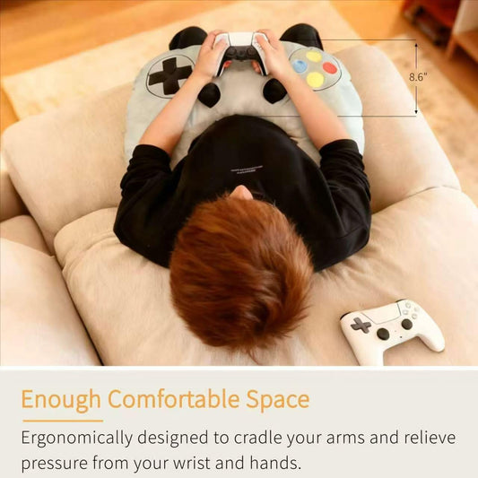 Gaming Pillow, Lap Desk Reading Pillow for Adults Teens, Arm Support Pillow for Sitting in Bed Sofa, Playing Steam Deck/Switch/Xbox/PS5, Gamer Gifts for Men Teenage Boy, Light Grey