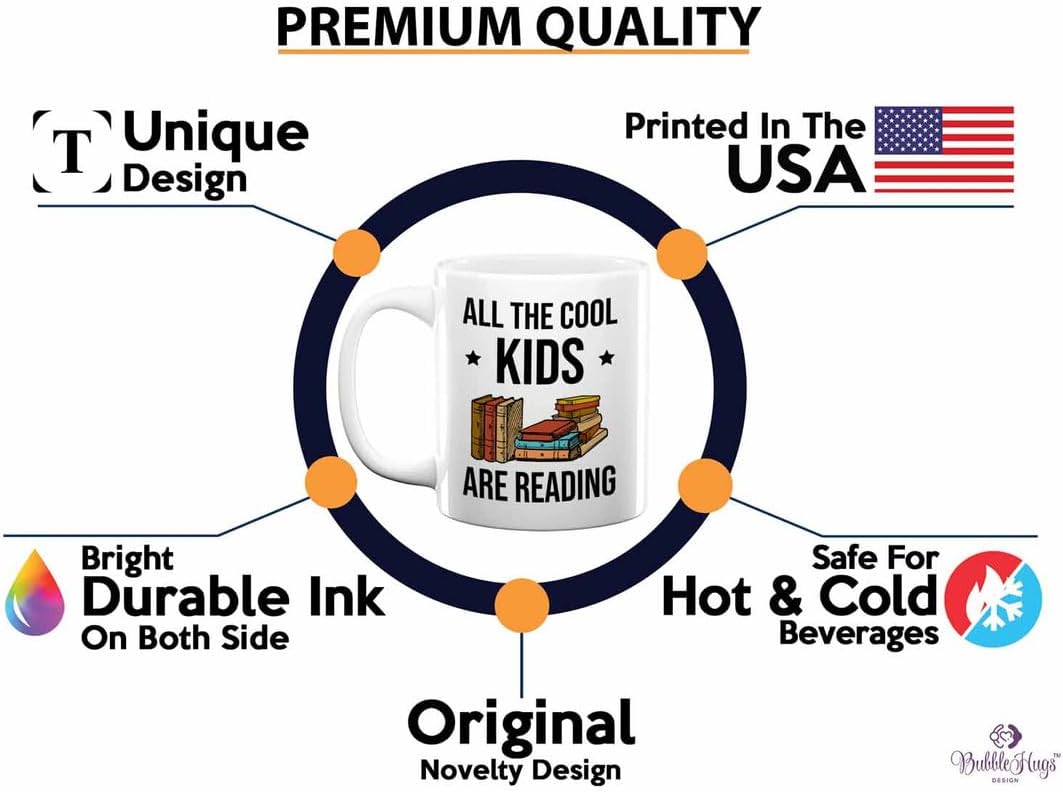 Reading Bookworm Coffee Mug 11oz White - All The Cool Kids Are Reading - Reading Reader Book Worm I Know Things Book Addict Book Lover Bookish Novelist Librarian Writer
