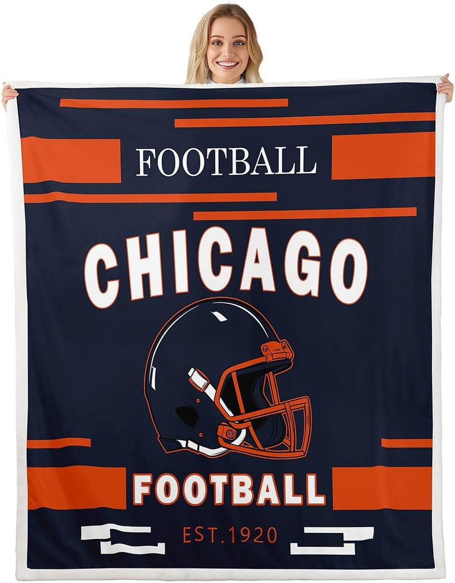 Feelyou Football Sherpa Throw Blanket for Couch Chicago Super Soft Cozy Fleece Sports Theme Football City Blanket for Winter, Plush Throw Throw 50"x60" All Season