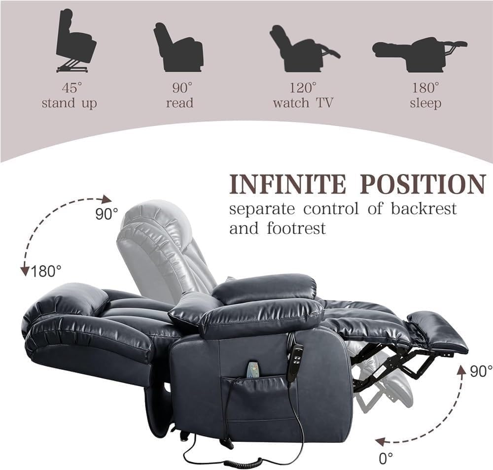 Dual Motor Power Lift Recliner Chair with Infinite Position Massage and Heating Lay Flat Electric Lounge Chairs with Remote Control for Elderly Living Room Bedroom