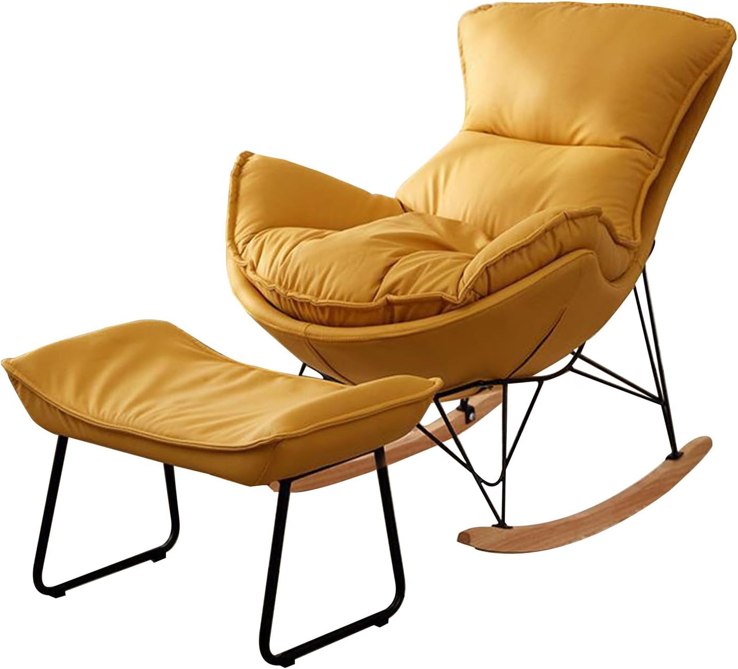 LSLYTQ Rocking Chair W Footrest, Padded Mid-Century Shrouded Rocking Chair W Strong Load Capacity, Suitable for Living Room Bedroom