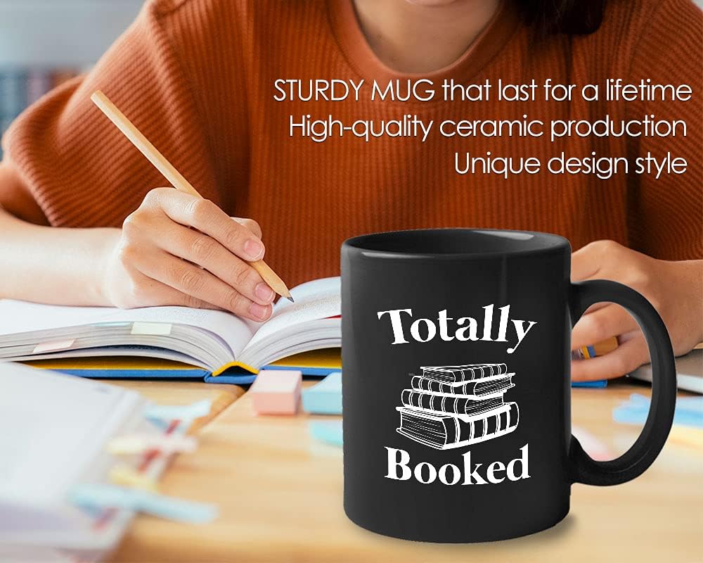 Bubble Hugs Book Lover Coffee Mug - Totally Booked - Bookworm Literature Library Novelist Writer Editor Reader Librarian Studious Bibliophile 11oz Black