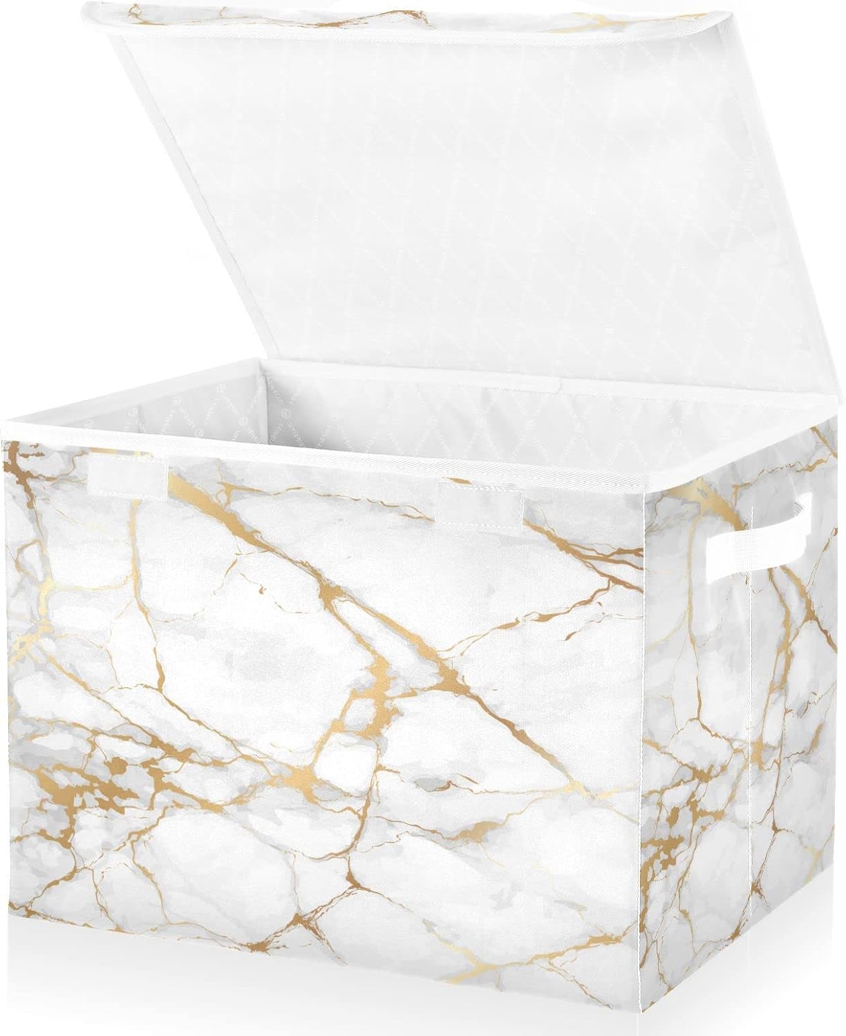 Storage Bin with Lid Gold Geometric Marble White Golden Edge Foldable Storage Box Washable Fabric Storage Cubes Bin Organizer Basket Closet for Home Bedroom Closet Nursery Office