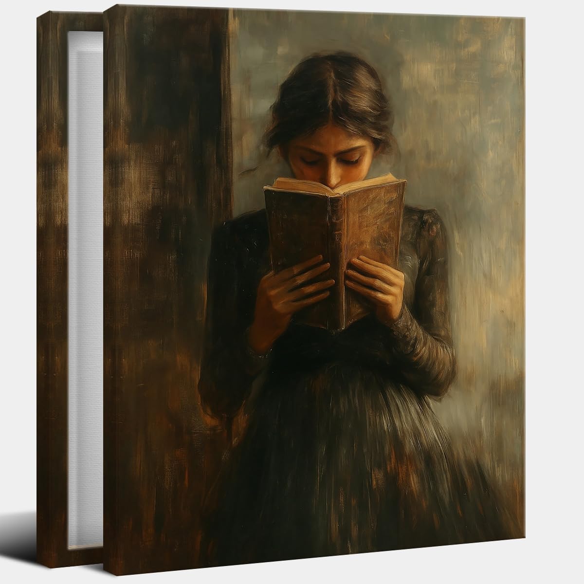 Dark Academia book wall art Decor Victorian Woman Reading Bookish Wall Art Print posters vintage book room library nook Decor Paintings Picture Moody Girl Aesthetic Poster 16x24in Wrapped Canvas
