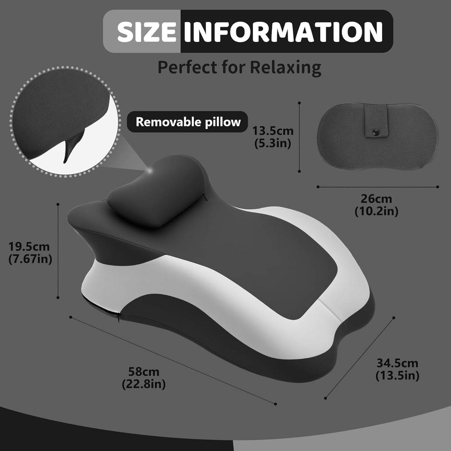Memory Foam Ergonomic Wedge Pillow, Prone Pillow for Sleeping, Squat Pillow, Reading Pillow for Bed, Ideal for Massage, with Removable Cover, Back Support, Multi-Functional Memory Foam (Grey)