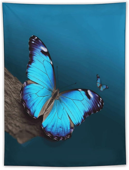 FodPand Beautiful Blue Butterfly Tapestry Anti-fading Wall Tapestry with Installation Kit Backdrop Banner Multipurpose Aesthetic Tapestries Boho Wall Art Hanging Decorative Blanket 60"x80"
