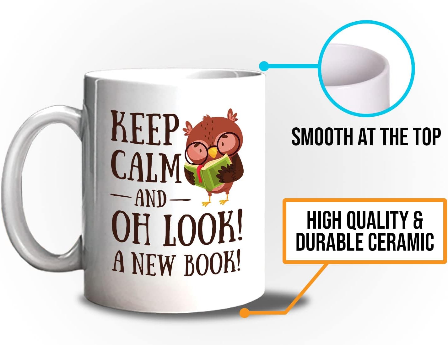 Bubble Hugs Book Lover Coffee Mug 11oz White - Keep Calm and Oh New Book - Reading Owl Reader Stack of Books Lover Bookish Novelist Librarian Writer