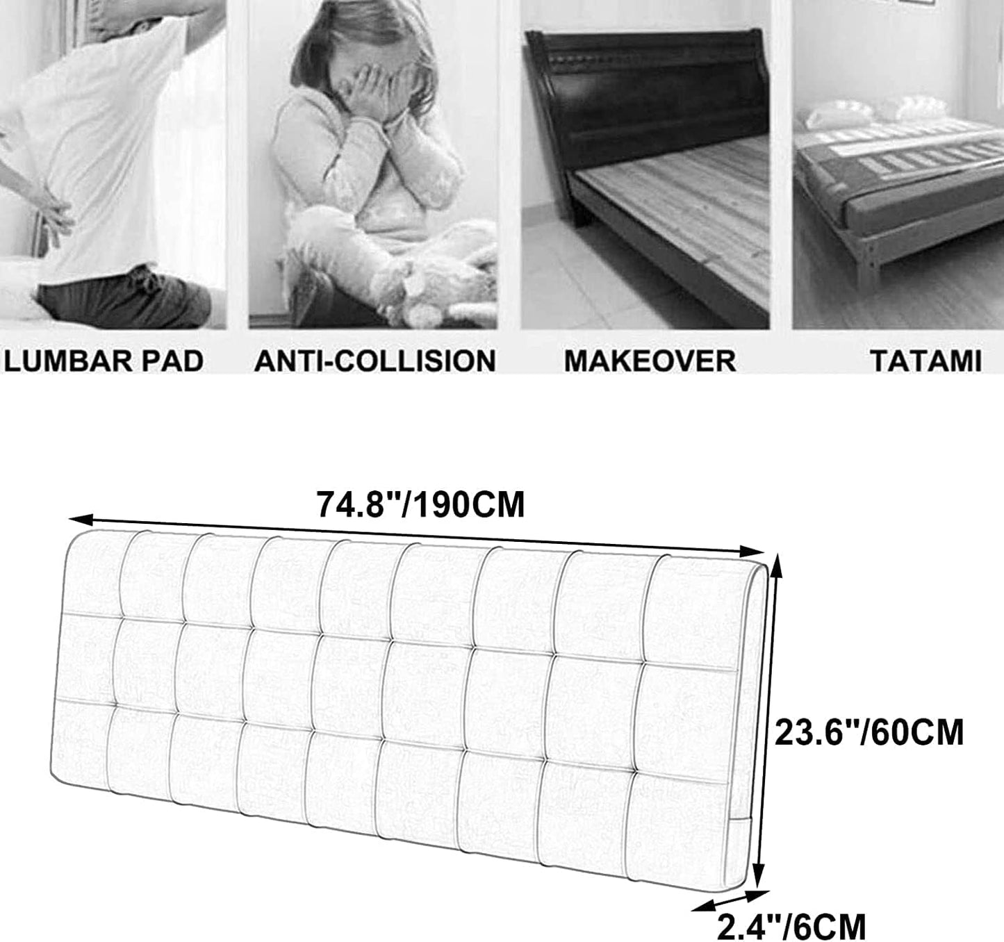 Reading Pillow Flannel Bedside Cushions Bed Backrest Cushion Upholstered Wedge Cushion Lumbar Pad Double Bedroom(Size:No headboard 74.8"/190cm,Color:A)