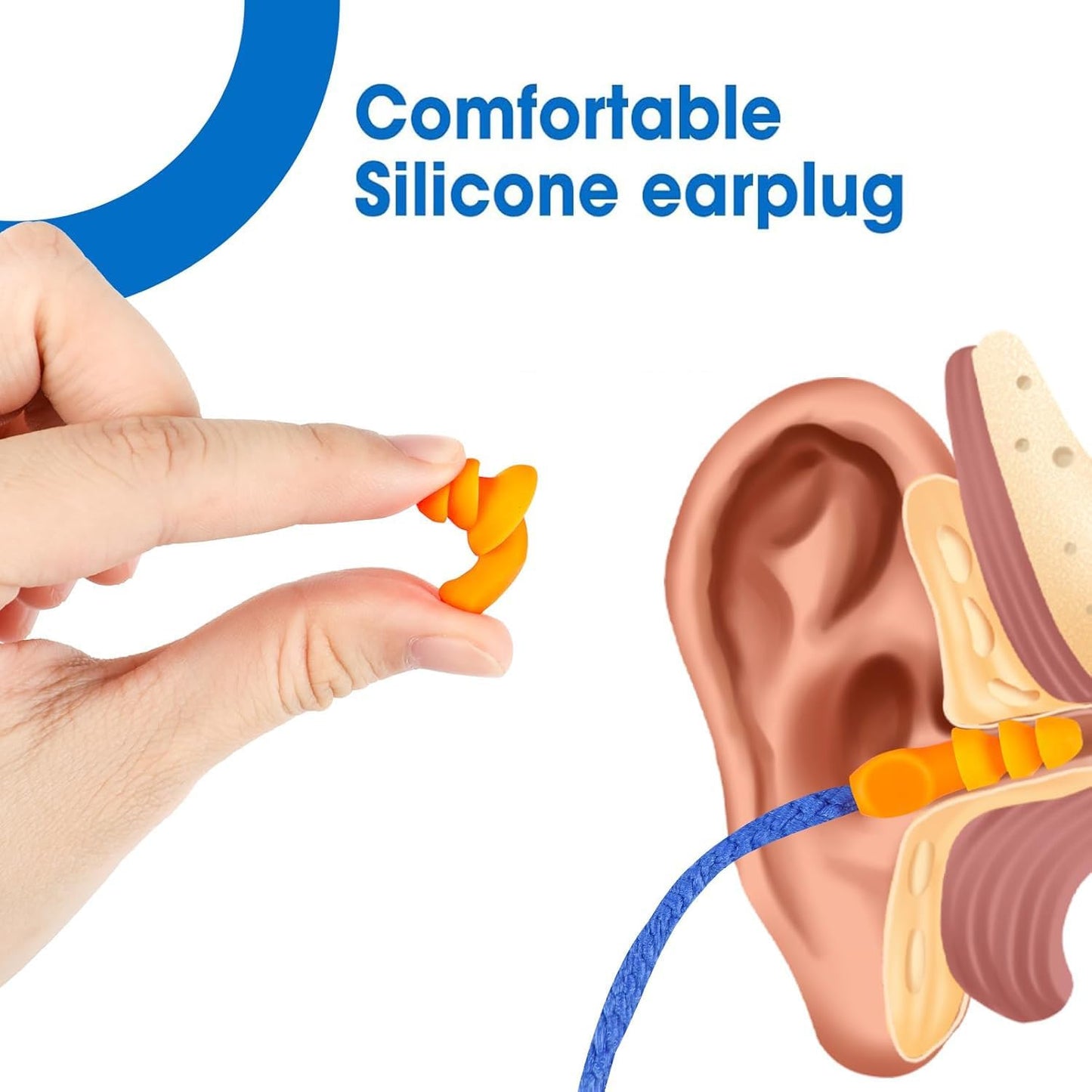 AZEN 55 Pairs Silicone Ear Plugs, Reusable Earplugs for Noise Reduction, 25dB NRR Corded Ear Plug for Sleeping Noise Cancelling, Ear Plug with String Individual Packing