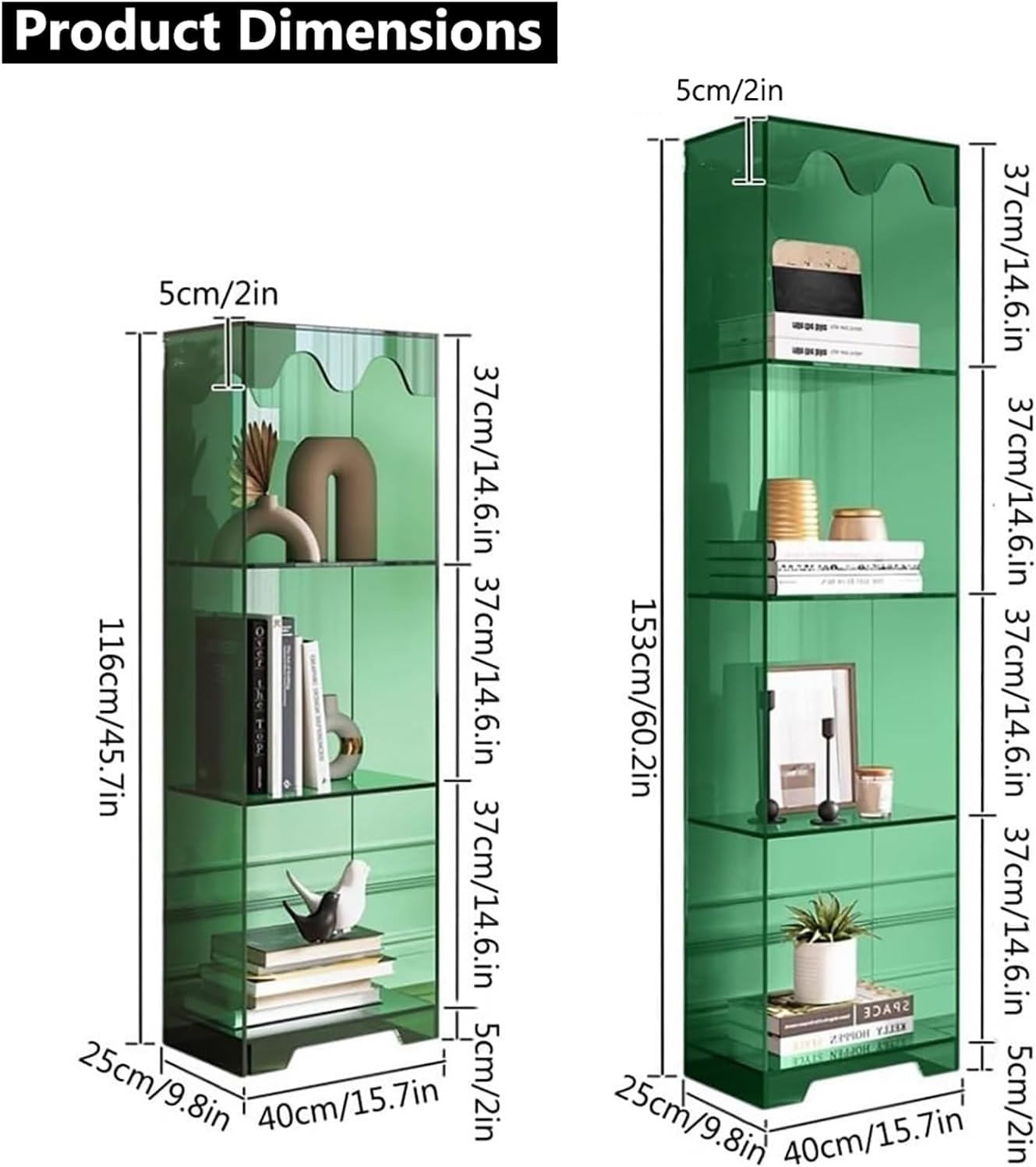 Narrow Acrylic Bookcase,3 Tier Clear Floor Standing Bookshelf,Tall Corner Display Shelf,Skinny Storage Cabinet for Home, Office, Livingroom,Bathroom(153cm/60.2in, Orange)